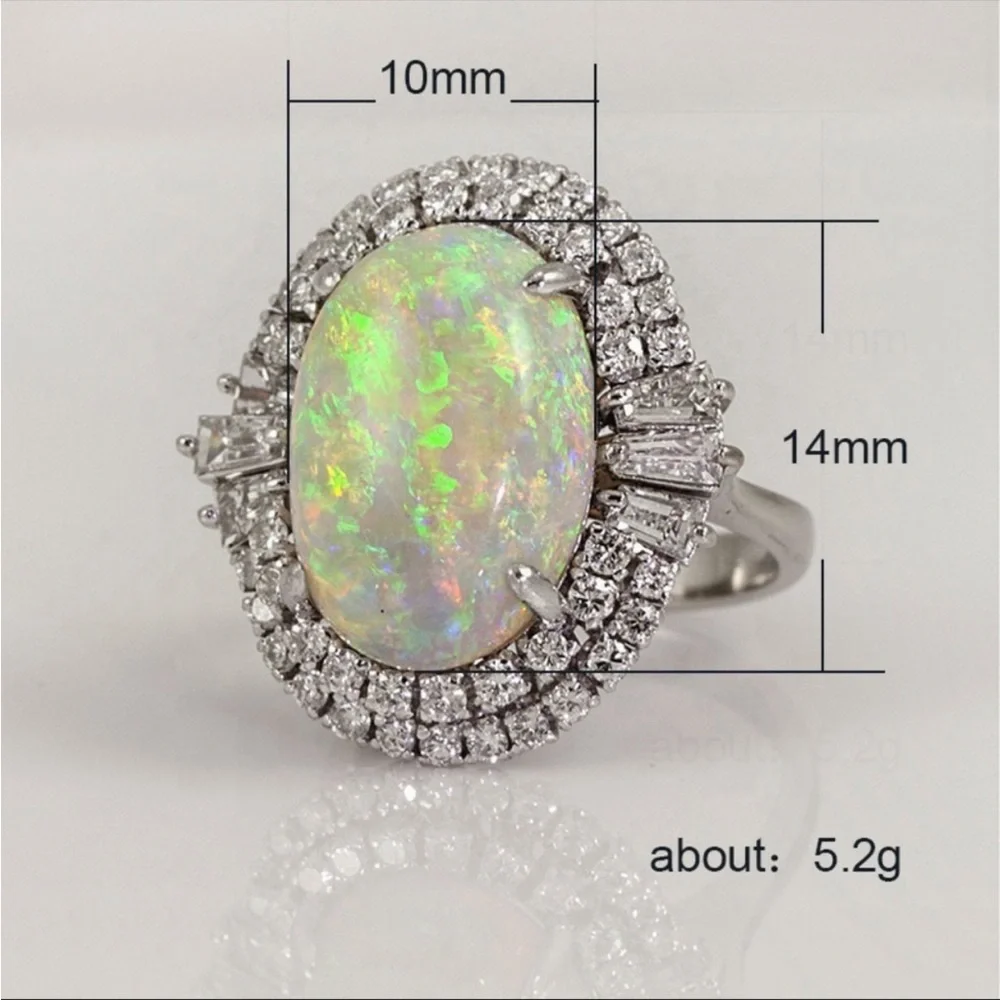 New Elegant 925 Silver Fire White Opal Ring